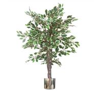 Leaf Artificial Ficus Tree/Plant with Metal Planters, Green, 130cm