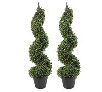 Leaf Artificial Pair of 90cm Tall Boxwood Tower Trees Topiary Spiral Metal in Green Leaf Green