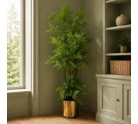 Leaf 150Cm Artificial Natural Moss Base Fern Foliage Plant With Gold Metal Planter, Green
