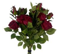 Leaf Artificial Red Rose Flower Stem 60cm Large Realistic Pack of 6 Leaf Red