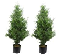 Leaf 90Cm Pair Of Artificial Cypress Topiary, Green