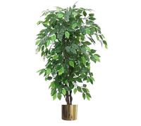 Leaf Artificial Tree/Plant with Metal Planters, 120cm Green XL Bushy Ficus Gold