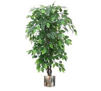 Leaf Artificial Tree/Plant with Metal Planters, 120cm Green XL Bushy Ficus Silver