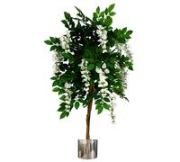 Leaf Artificial Wisteria Tree 130cm Luxury Wisteria 130cm Trunk Silver Metal Planter in Green Leaf Green