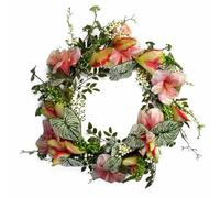 60cm Artificial Pink Lily Flower Wreath Leaf Green One Size