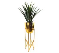 Leaf Artificial Yukka Plant Metal Planter Stand Gold 90Cm Tall Realistic Premium Botanik