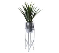 Leaf Artificial Yukka Plant Metal Planter Stand Silver 90Cm Tall Realistic Premium Botanik