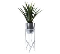 Leaf Artificial Yukka Plant Metal Planter Stand Silver 90cm Tall Realistic Premium Botanik Leaf Silver