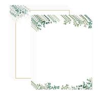 Leaf Border Stationery Writing Paper Greenery Letterhead Paper 8.5 x 11 Inch Eucalyptus Border Papers Notes Greeting Papers for Wedding Party Invitations School Printing