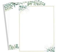 Leaf Border Stationery Writing Paper Greenery Letterhead Paper 8.5 x 11 Inch Eucalyptus Border Papers Notes Greeting Papers for Wedding Party Invitations School Printing
