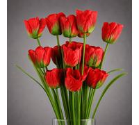 Leaf Botanik 80cm Red Artificial Flower Stems Pack of 6 Leaf Red