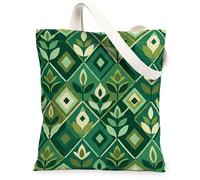 Leaf Canvas Tote Bag for Women, Modern Minimalistic Diamond Geometric Spring Green Washable Reusable Market Tote Ideas for, Green, 13x15 Inch