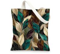 Leaf Canvas Tote Bags, Nature Inspired Reusable Grocery Bags, Modern Lightweight Washable Shoulder Strap Canvas Bags for Gym Outdoor Travel Beach 13x15 Inch