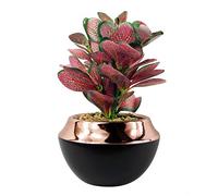 Leaf Ceramic Copper Band Planter with Artificial Office Desktop Plant
