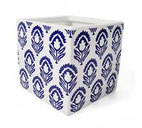 Leaf Ceramic Planters, Cube White Blue, 12cm x 12cm x 12cm