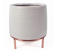 White Ceramic Planter with Metal Stand - White
