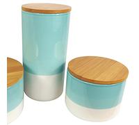 Leaf Ceramic Storage Jars Kitchen Canisters with Lids, Mixed Materials, Aqua Green, 12cm/14.5cm/20cm
