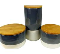 Leaf Ceramic Storage Jars Kitchen Canisters with Lids, Mixed Materials, Grey, 12cm/14.5cm/20cm