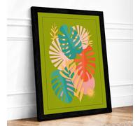 Leaf Collage Tropical Framed Wall Art Print A4 Black
