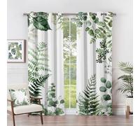 Leaf Curtains 90 Drop - Leaf Curtains - Green Fern Leaves Botanical Blackout Curtains 90 x 108 Inch (Width x Drop) 2 Panels, Nature Watercolour Eyelet Curtains & Drapes