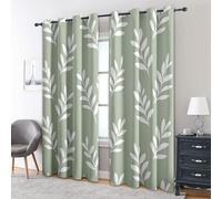 Leaf Curtains Bedroom, 52 x 63 - Plant Sage Green Blackout Curtains & Decor, Living Room, Eyelet Patterned Window Drapes, 63 Inch Drop 2 Panels （PUI67）
