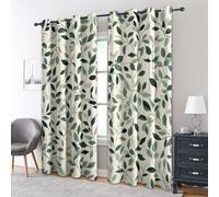 Leaf Curtains Bedroom, 66x72 - Plant Green Blackout Curtains & Decor, Living Room, Eyelet Patterned Window Drapes, 72 Inch Drop 2 Panels （PUI14）