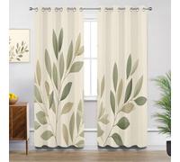 Leaf Curtains for Living Room, Nature Botanical Plant Leaves Minimalism Blackout Curtains 90x90, Thermal Insulated Extra Wide Bedroom Curtain Eyelet, 2 Panels Drapes Home Decor