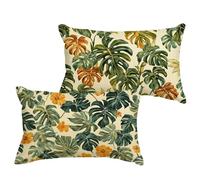 Leaf Cushion Covers 40x60 cm/16x24 Inch Waterproof Linen Garden Cushions Flower Double Sided Printing Decorative Pillow Covers with Invisible Zipper for Garden Bedroom Living Room Sofa, set of 2 1B-58