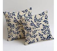 Leaf Cushion Covers 65x65 cm Set of 2 Square Decorative Throw Pillow Cases Soft Sofa Pillowcases Plant Patterned Garden Cushions for Room Home Bed Bench Patio Chair Decor, Gifts for Women C-1339