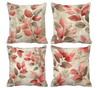 Leaf Cushion Covers Set of 4, Soft Decorative Pillows Pink Sofa Cushions Square Sofa Pillows Pattern Design with Invisible Zipper for Couch Sofa Bedroom Living Room Decor Spring 45cm x 45cm -lsy250472