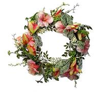 Leaf Design Artificial Blossom Wreath,60cm Pink Lily Wreath