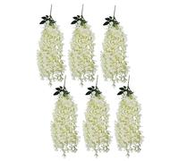 Pack of 6 x 80cm Hanging Wisteria Flowers in White Leaf White One Size
