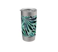 Leaf Design Fern Abstract Nature Pattern Teal Blue Stainless Steel Insulated Tumbler