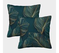 Leaf Design-Gold Line Art Style Pillow Cases Pack of 2 Cozy Pillowcases Cushion Cover with Invisible Zipper Decor for Couch Livingroom 40x40cm
