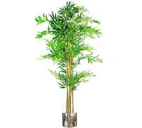 150cm (5ft) Natural Look Artificial Bamboo Plants Trees - XL with Silver Metal Planter Leaf Green One Size