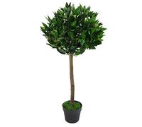 Leaf 90Cm (3Ft) Plain Natural Trunk Artificial Topiary Bay Laurel Ball Tree, Green
