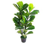 Leaf Design UK Artificial Plant Fiddle Fig Tree Plant Black Plastic Pot, 90cm
