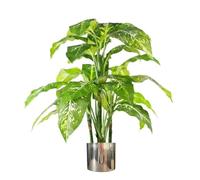 Leaf Design 100cm Large Fox's Aglaonema (Spotted Evergreen) Tree Artificial Plant with Silver Metal Planter