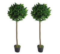 Leaf Design UK Pair of Artificial Bay Topiary Ball Trees, Green, 120cm (4ft)