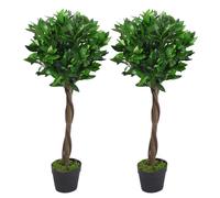 Leaf Design UK Pair of Artificial Bay Topiary Ball Trees, Green Twist, 90cm (3ft)