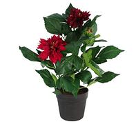 Leaf Design UK Realistic Artificial Flower Plant Tree, Dhalia Red, 50cm