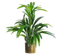 LeafDesign Artificial Plant - 65cm Large Leaf Bamboo Shrub with Gold Metal Planter