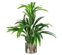 LeafDesign Artificial Bamboo Shrub 65cm - Realistic Large Leaves - Silver Metal Planter - Green