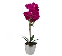 Leaf Design UK Realistic Artificial Orchid Flower Display in Pot, 50cm, Dark Pink Silver