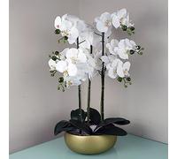 60cm Orchid White - Gold Ceramic Planter Leaf Green One Size