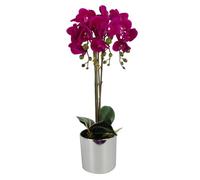 Leaf Design UK Realistic Artificial Orchid Flower Display in Pot, Dark Pink Silver