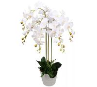 Leaf Design UK Realistic Artificial Orchid Flower Display in Pot, White, 85 cm