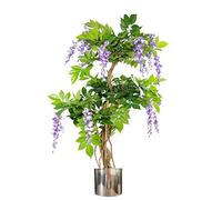 Leaf Artificial 110Cm Purple Wisteria Tree With Silver Metal Planter, Green