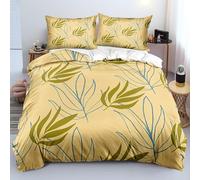 Leaf Double Duvet Cover Green King Size Bedding, Pure Style, Suitable for Home Use, Microfiber Material with Zipper Duvet Cover (200 * 200) Cm