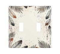 Leaf Double Light Switch Cover Plate, Bohemian Nature Feather Swirl Fall Neutral Plastic Standard Size Toggle Light Switch Cover for Bedroom Bathroom Kitchen Entrance Decor